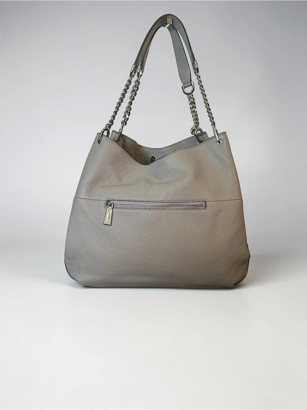 Michael Kors Lillie Large Pebbled Leather Chain Shoulder Bag Tote Pearl Grey